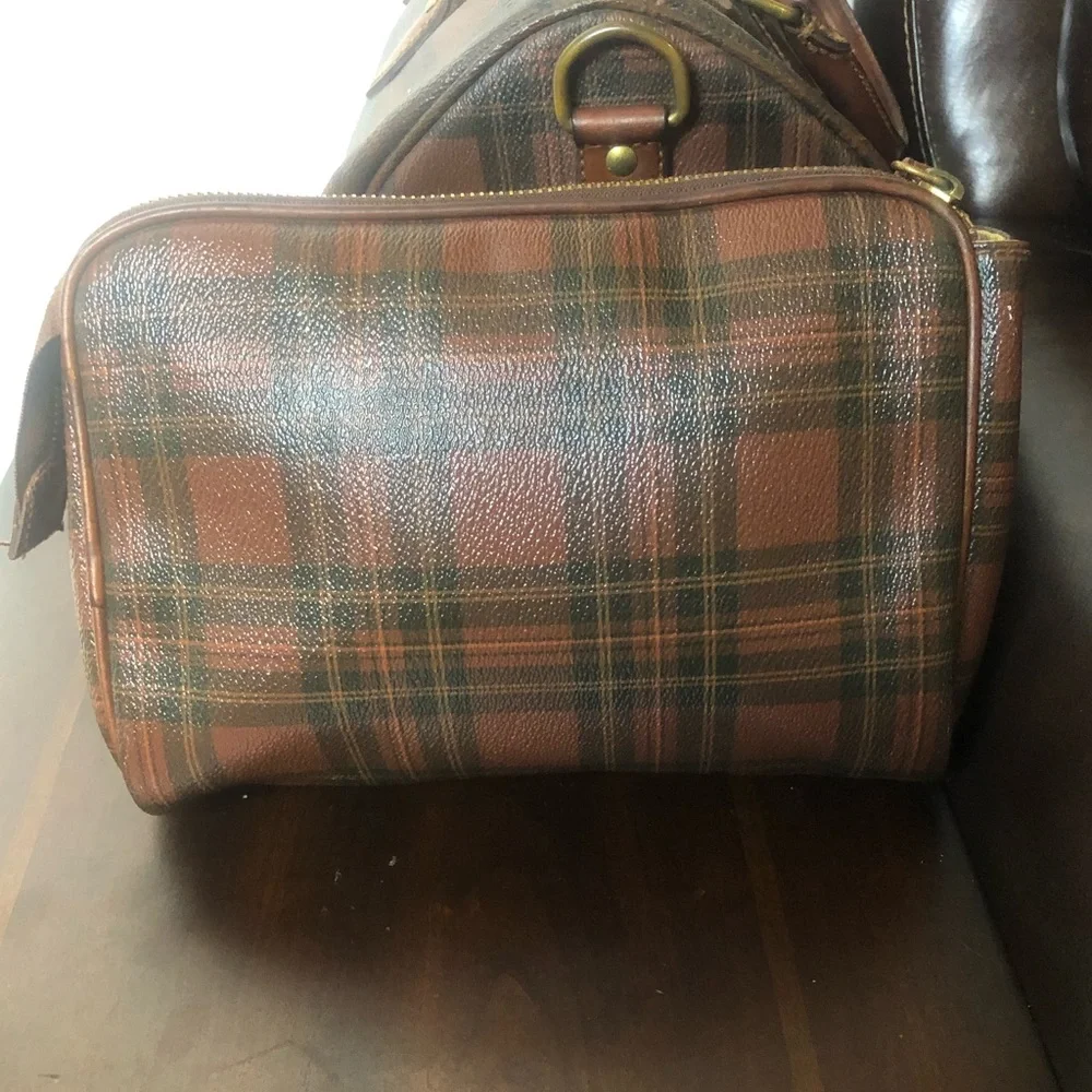 RALPH LAUREN Tartan Plaid Top Zipper Clutch Makeup Toiletry Bag Vintage